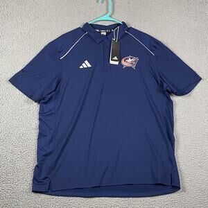 NWT Adidas Columbus Blue Jackets XL AEROREADY Polo Shirt Mens NHL Navy Blue